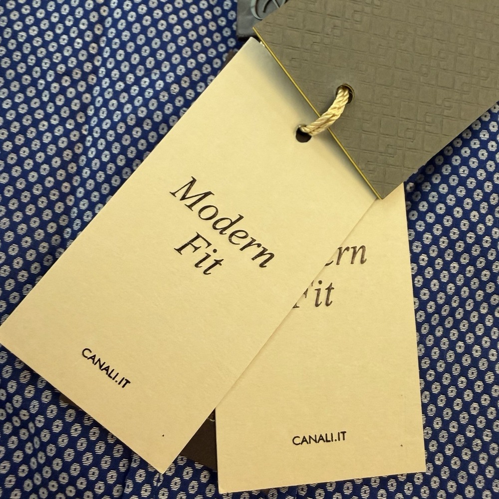 Canali Micro Print Men's 50 20.5 Modern Fit Blue Button Up Dress Shirt Exclusive - Picture 3 of 14